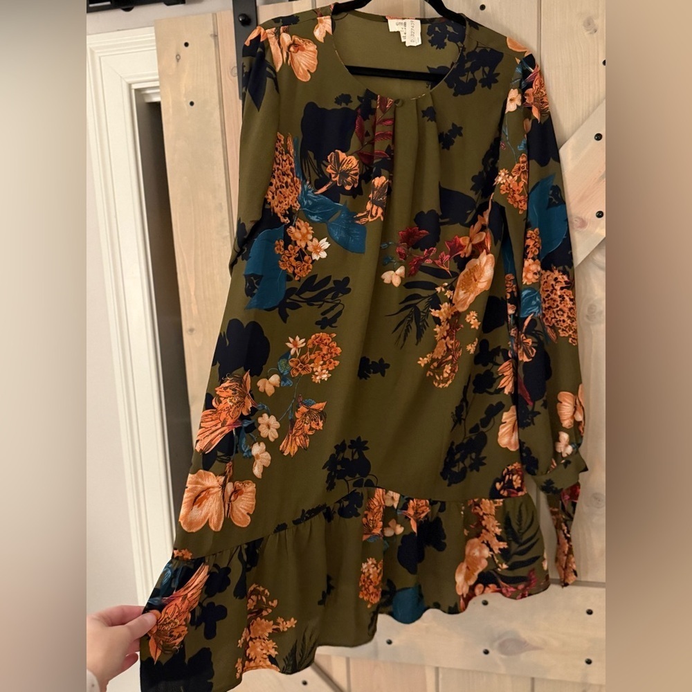 Umgee Olive Floral Long Sleeve Dress - Picture 5 of 11